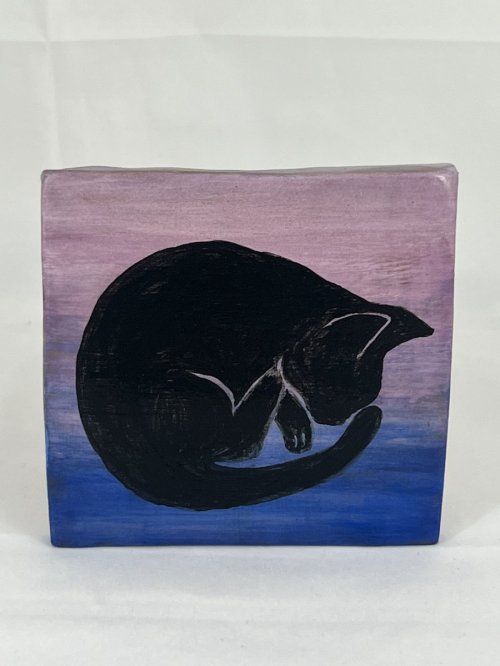 Sleeping Cat Purple Background on Ceramic Tile