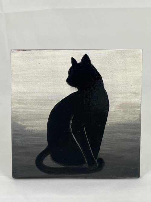 Black &amp; White Cat on Ceramic Tile.